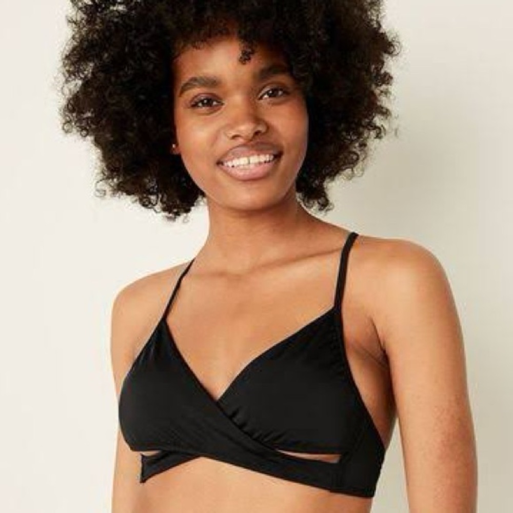 PINK Victoria's Secret Black Triangle Bikini Top + Bottoms
